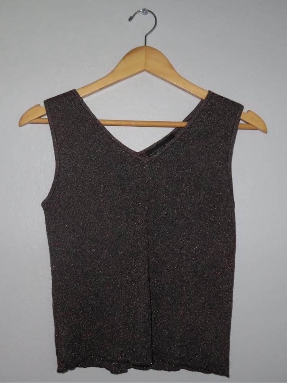 V-Neck Sparkle Knit Tank Sweater - Brown